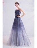Ombre Purple Bling Tulle Aline Prom Dress With Spaghetti Straps