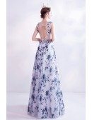 Blue Prints Aline Prom Dress Round Neck With Illusion Waistline
