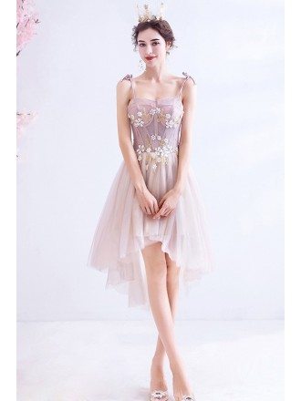 Short Pink High Low Cute Party Dress With Straps