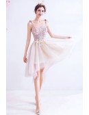Short Pink High Low Cute Party Dress With Straps