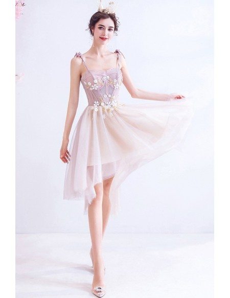 Short Pink High Low Cute Party Dress With Straps Wholesale #T76043 ...