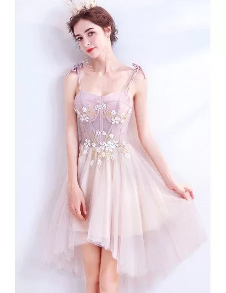 Short Pink High Low Cute Party Dress With Straps Wholesale #T76043 ...