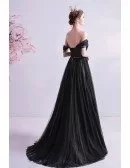 Formal Long Black Evening Prom Dress With Train Off Shoulder