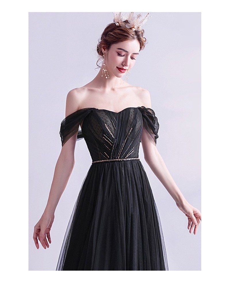 Formal Long Black Evening Prom Dress With Train Off Shoulder Wholesale ...