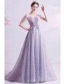 Fantasy Dusty Purple Fairy Prom Dress Off Shoulder With Train