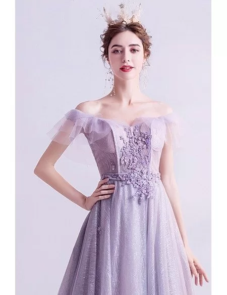 Fantasy Dusty Purple Fairy Prom Dress Off Shoulder With Train Wholesale ...
