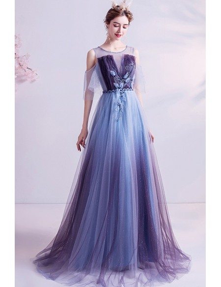 Fantasy Blue Purple Ombre Prom Dress 