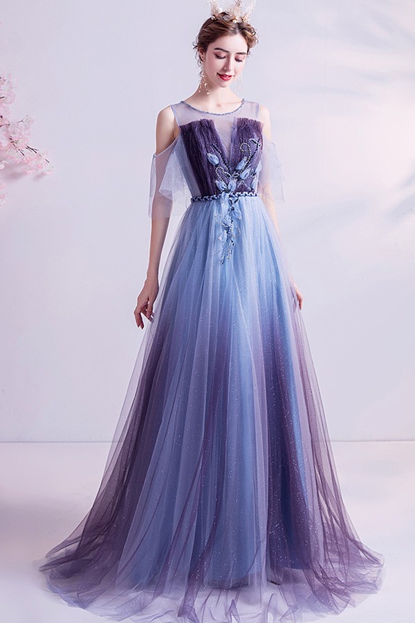 Fantasy Blue Purple Ombre Prom Dress With Bling Wholesale #T76066 ...