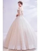 Romantic Big Ballgown Ivory Wedding Dress With Off Shoulder Bling