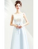 Light Blue With White Satin Party Prom Dress Train With Sash
