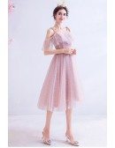 Bling Short Pink Cute Party Dress Knee Length With Straps