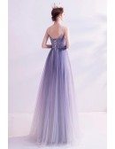 Lilac Purple Ombre Flowy Prom Dress Tulle With Spaghetti Straps