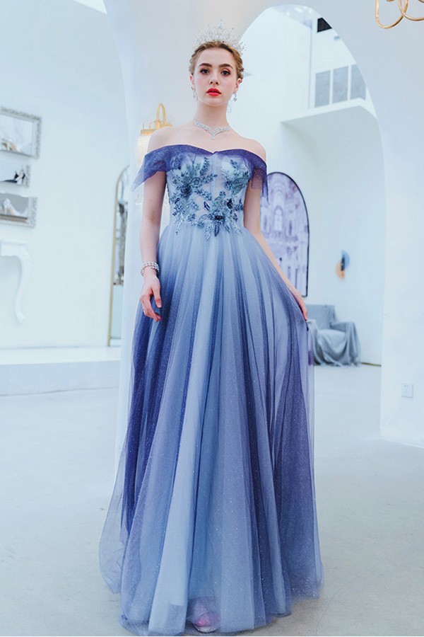 Off the Shoulder Sweetheart Prom Dress Ocean Blue