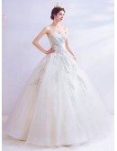 Cream White Ballgown Sweetheart Wedding Dress With Bling Feathers