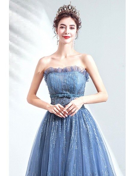 Shinning Blue Sequins Strapless Prom Dress For Party Wholesale #T76033 ...