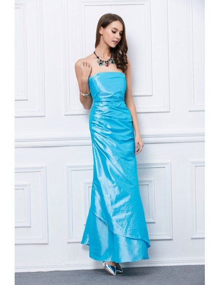 Chic Strapless Pleated Satin Long Prom Dress