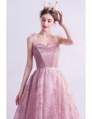 Bling Bling Pink Ballgown Prom Dress With Train Straps