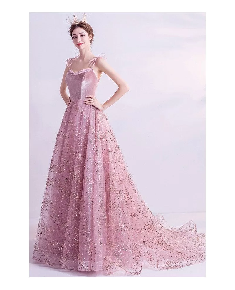 Bling Bling Pink Ballgown Prom Dress With Train Straps Wholesale # ...