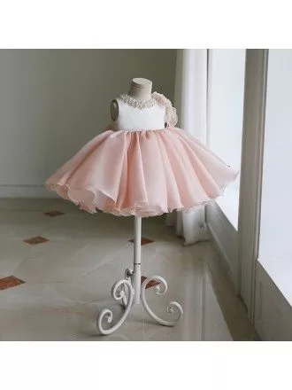 Vintage Champagne Puffy Princess Flower Girl Dress With Bow Couture Pageant Gown