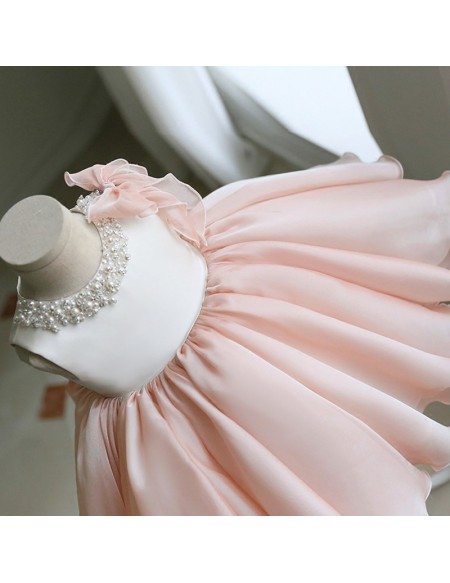 Vintage Champagne Puffy Princess Flower Girl Dress With Bow Couture Pageant Gown