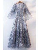 Unique Sparkly Silver Long Party Dress With Long Sleeves