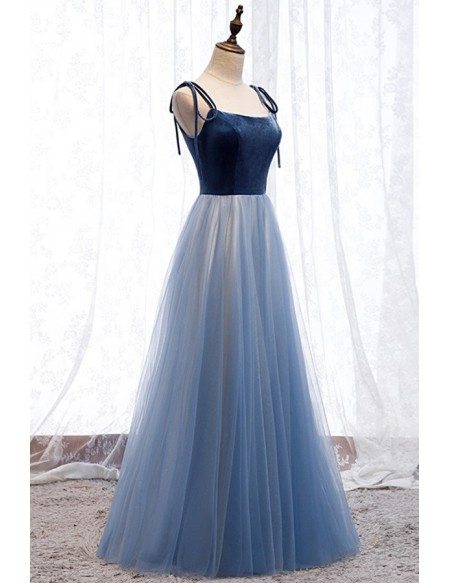 Blue Tulle Two Tone Aline Prom Dress For Parties