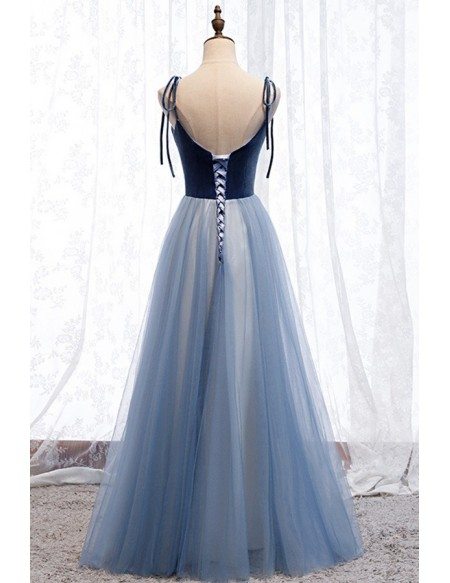 Blue Tulle Two Tone Aline Prom Dress For Parties