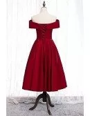 Special Cute Red Off Shoulder Tea Length Formal Dress With Buttons