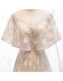Beaded Champagne Lace Aline Prom Dress With Cape