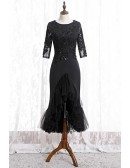 Black Fitted Mermaid Lace Formal Dress With Sleeves