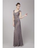Elegant High Waist Lace Long Evening Dress With Cape Sleeves