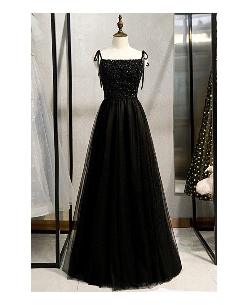 long black tulle formal dress with beading #MYX78014 - GemGrace.com