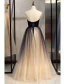 Champagne With Blue Long Tulle Prom Dress Strapless