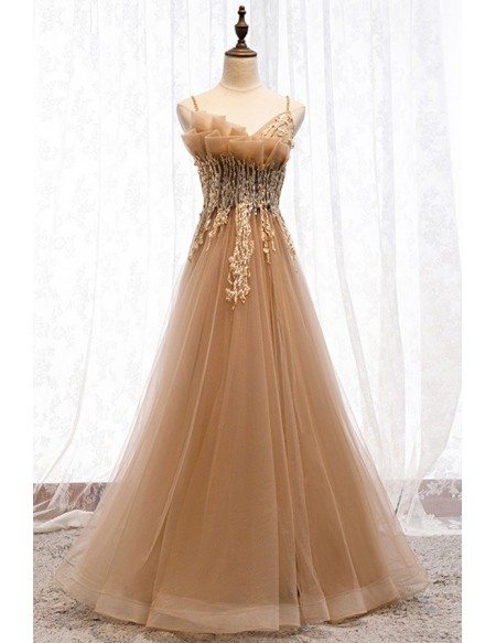 Special Aline Tulle Long Prom Formal Dress With Straps