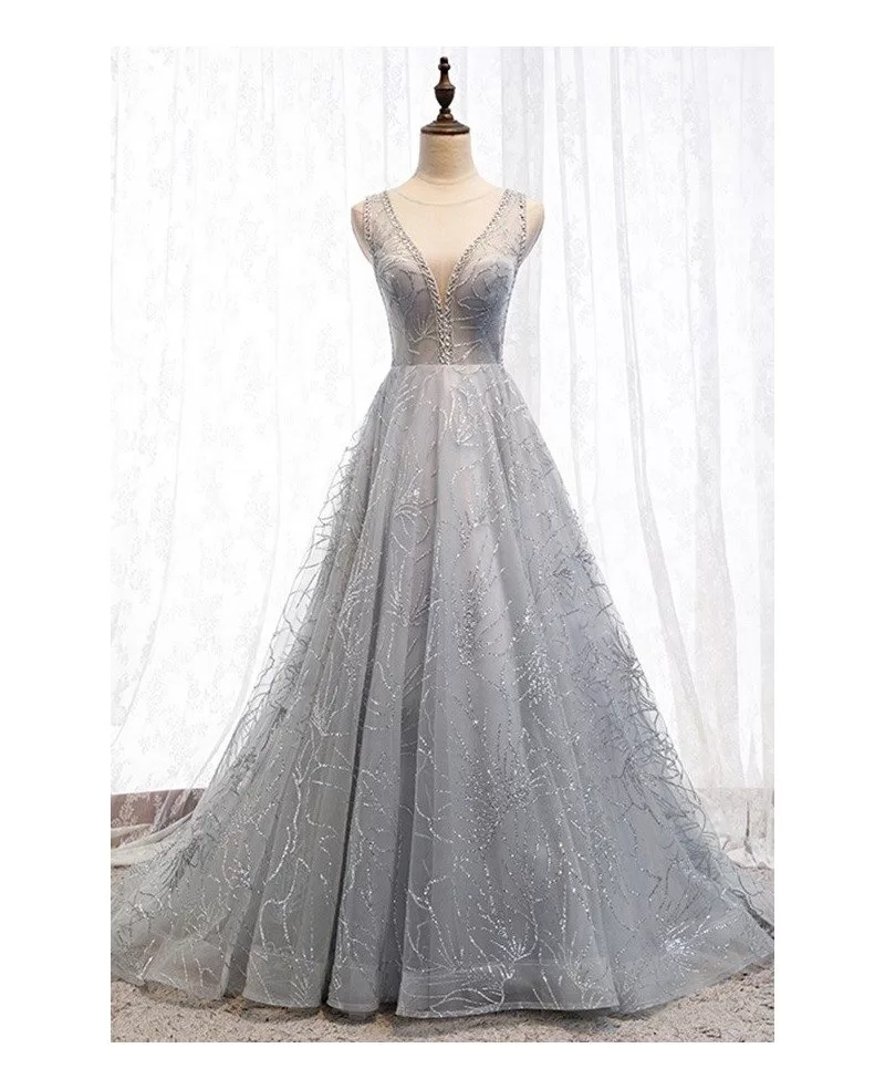 grey sparkly long dress