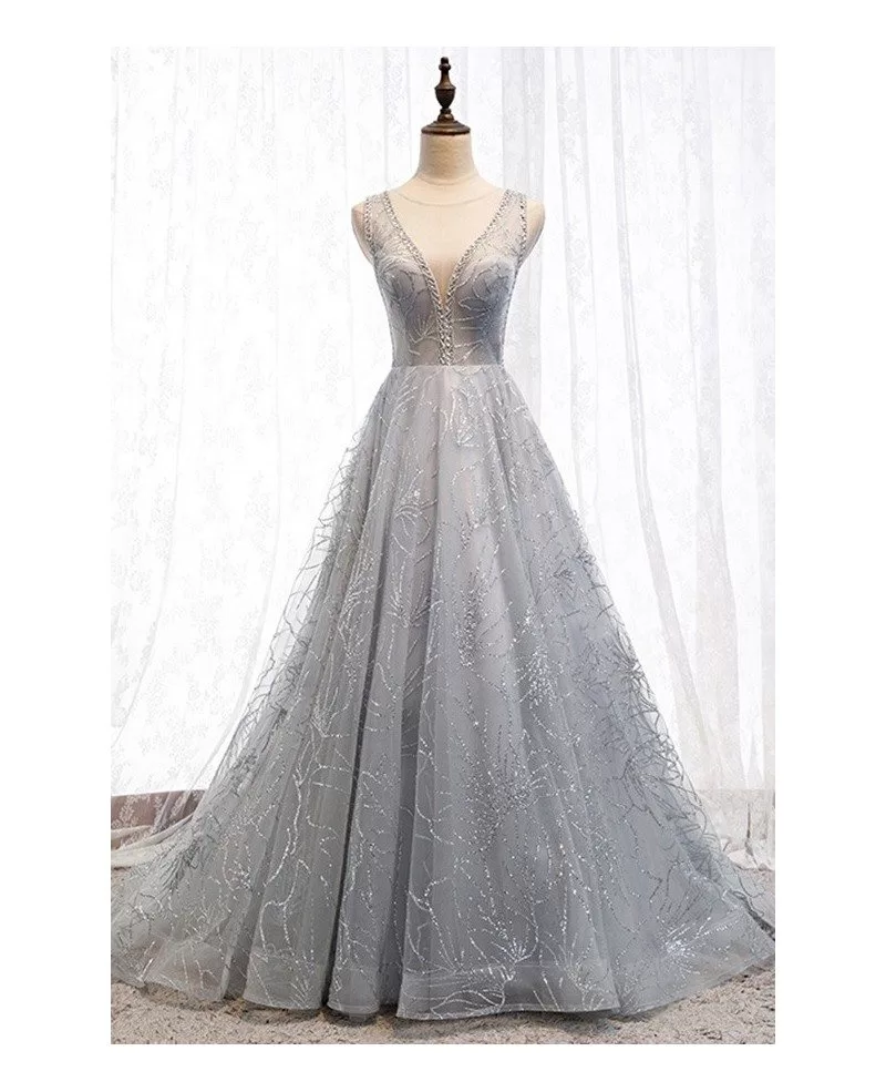 sparkly grey prom dress