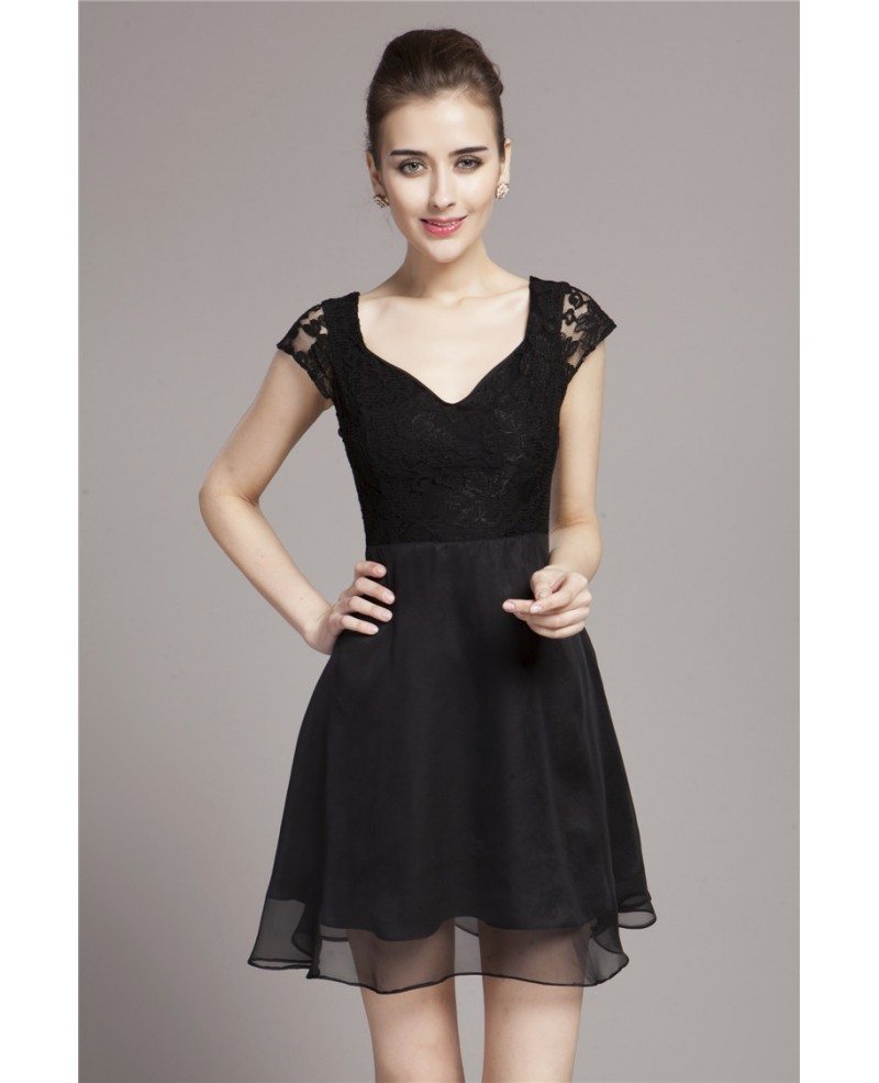 Little Black Lace Dress Cap Sleeves #DK94 $37.4 - GemGrace.com