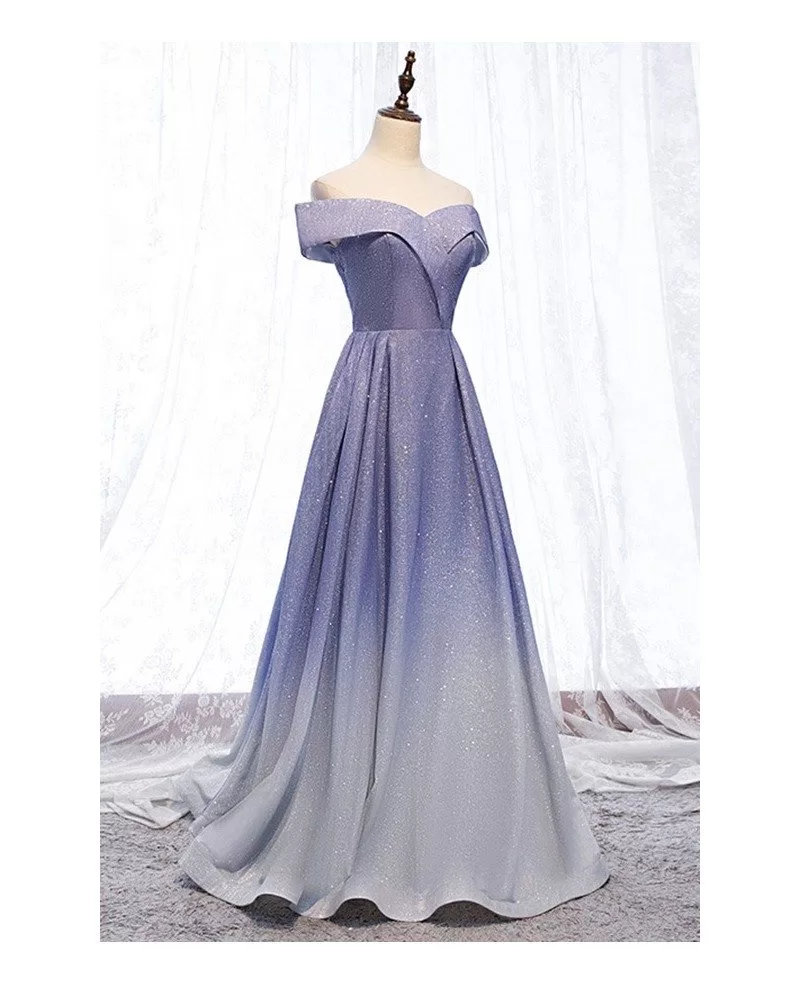 purple blue ombre sparkly long prom dress off shoulder #MYX69038 ...