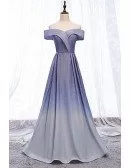 Purple Blue Ombre Sparkly Long Prom Dress Off Shoulder