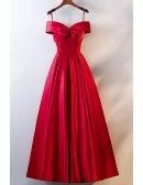 Cute Big Bow Front Satin Prom Dress With Ruffles Off Shoulder Straps