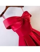 Cute Big Bow Front Satin Prom Dress With Ruffles Off Shoulder Straps
