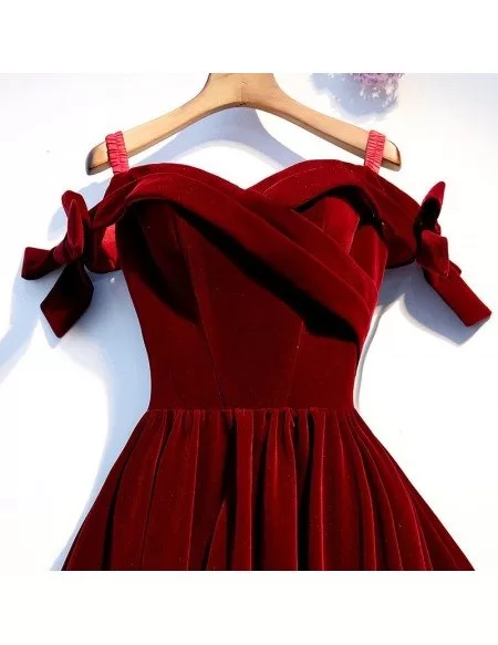 Dark Red Velvet Long Party Dress Off Shoulder