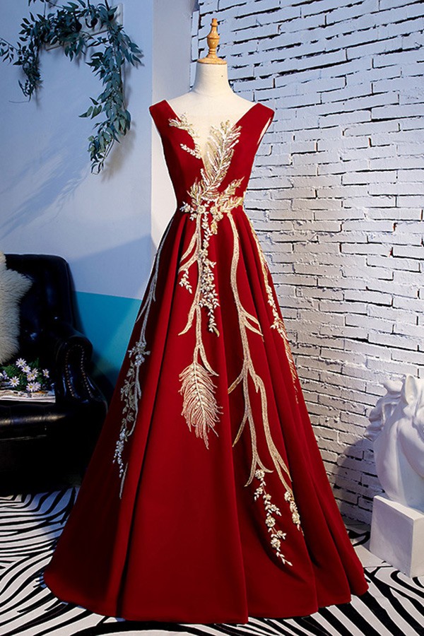 red and gold dresses formal GLS GL3818 Corset Fitted Long Formal Beaded Prom Dress – The Dress Outlet main image 0