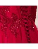 Vintage Long Tulle Burgundy Formal Dress With 3/4 Sleeves