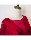 Vintage Long Tulle Burgundy Formal Dress With 3/4 Sleeves