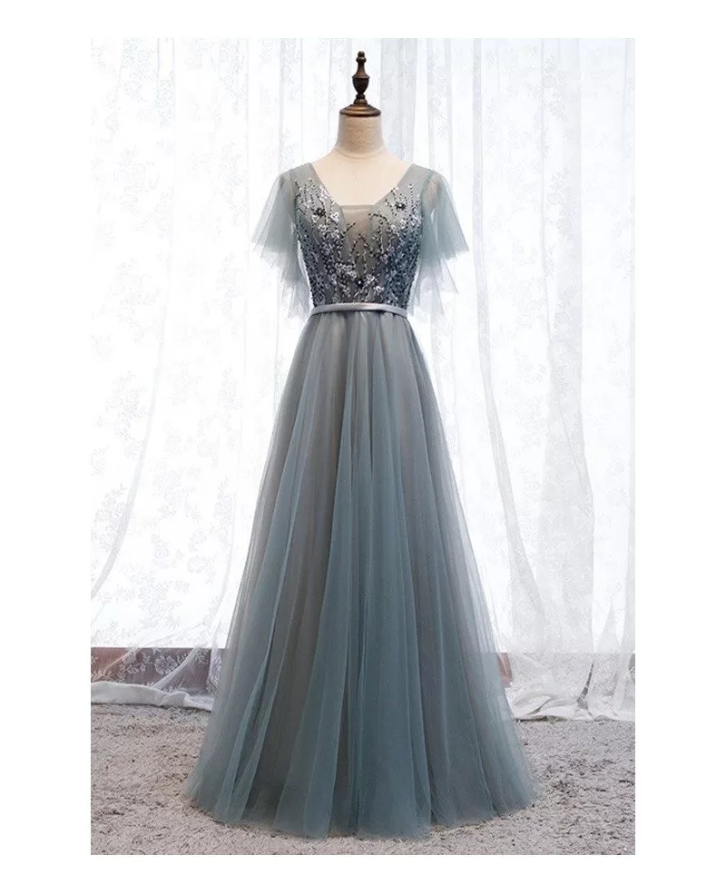 Wedding Dress Evening Dress | Fabric Evening Dress | Blue Glitter Dress | Grey  Blue Dress - Evening Dresses - Aliexpress