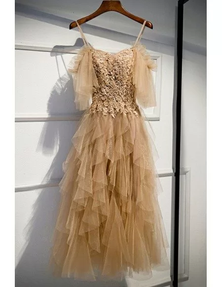 sachin and babi light blue dress Bling Champagne Tulle Prom Dress Off Shoulder with Beaded Pattern -  $120.9816 #MX16113 main image 0