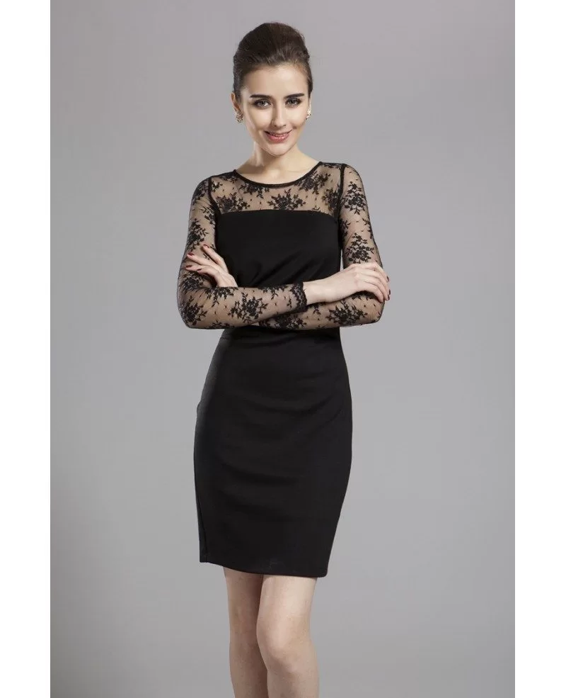 Chic Sheath Black  Lace Short  Wedding  Guest Dress  With Long 