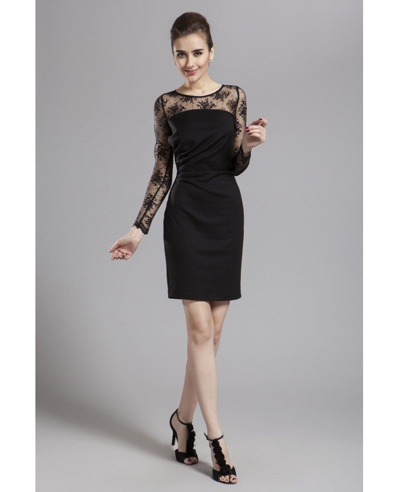 Chic Sheath Black Lace Short Wedding Guest Dress With Long Sleeves # ...