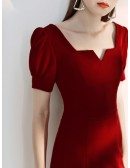 Fitted Short Burgundy Party Dress With Bubble Sleeves